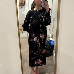 H&M Black Floral Long Sleeve Dress
